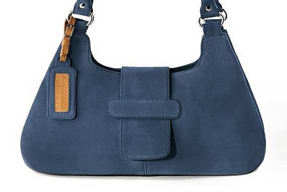 Dress handbag in denim blue leather - Profile view